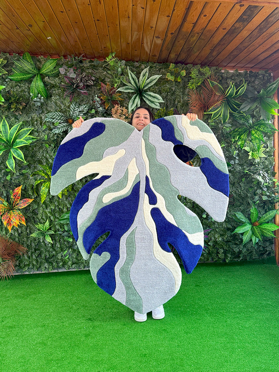 Abstract Monstera Leaf Handmade Tufted Rug & Wall Art