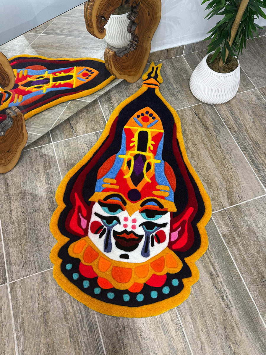 Anora Colorful Cultural Mask Handmade Tufted Rug & Wall Art