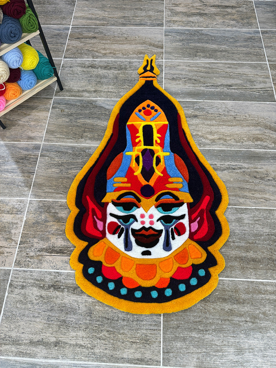 Anora Colorful Cultural Mask Handmade Tufted Rug & Wall Art