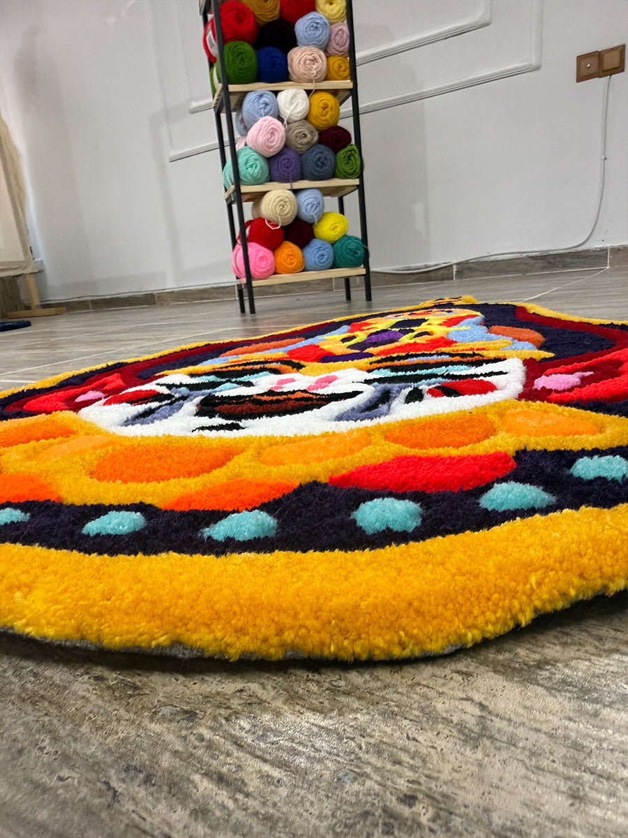Anora Colorful Cultural Mask Handmade Tufted Rug & Wall Art