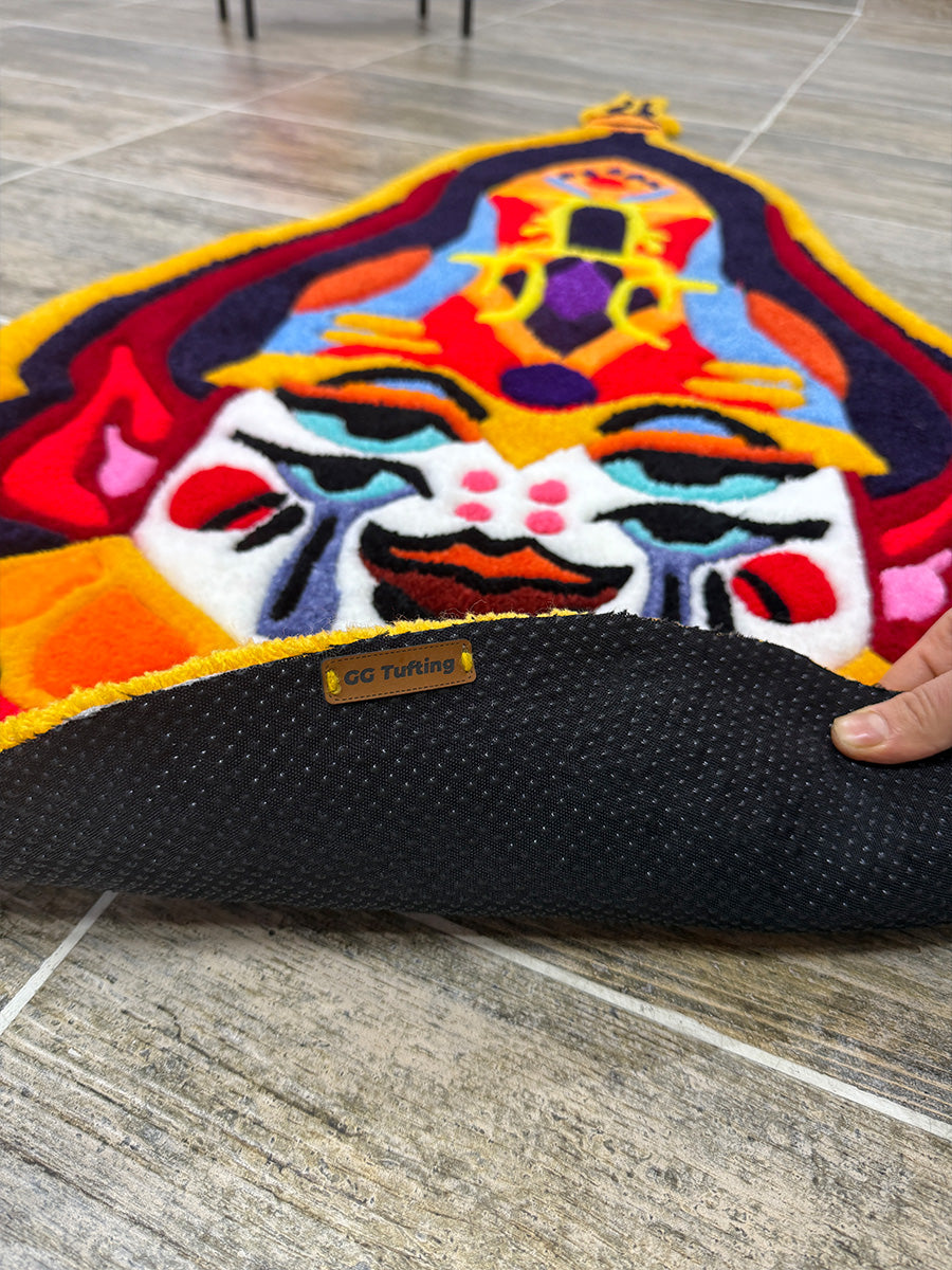 Anora Colorful Cultural Mask Handmade Tufted Rug & Wall Art