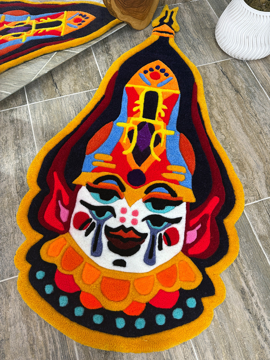 Anora Colorful Cultural Mask Handmade Tufted Rug & Wall Art