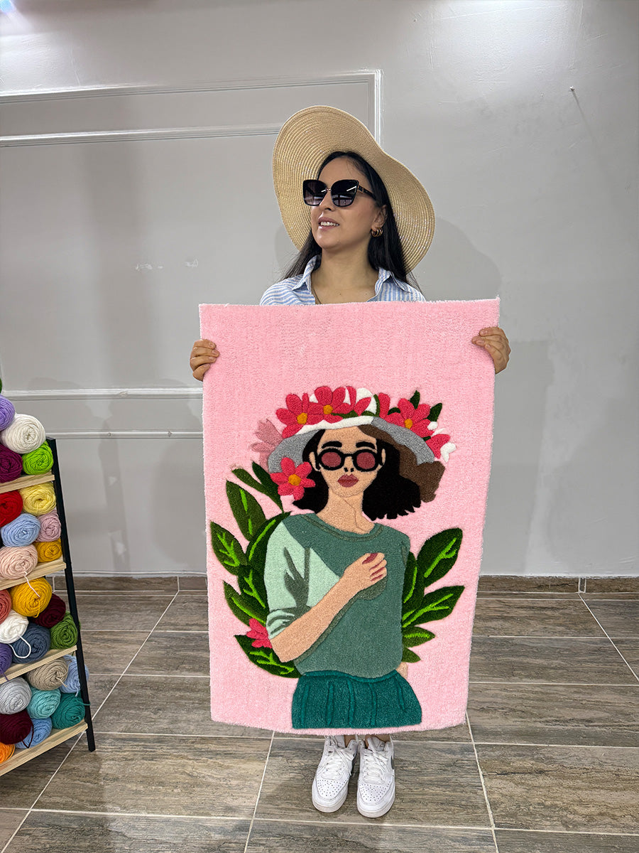 Arbela Floral Woman Portrait Handmade Tufted Rug & Wall Decor