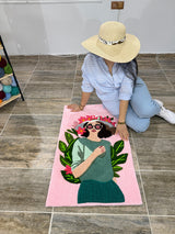 Arbela Floral Woman Portrait Handmade Tufted Rug & Wall Decor