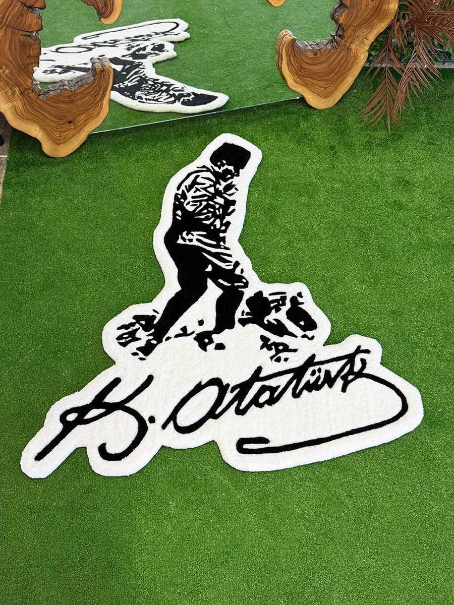 Ataturk Silhouette & Signature Handmade Tufted Rug Wall Art