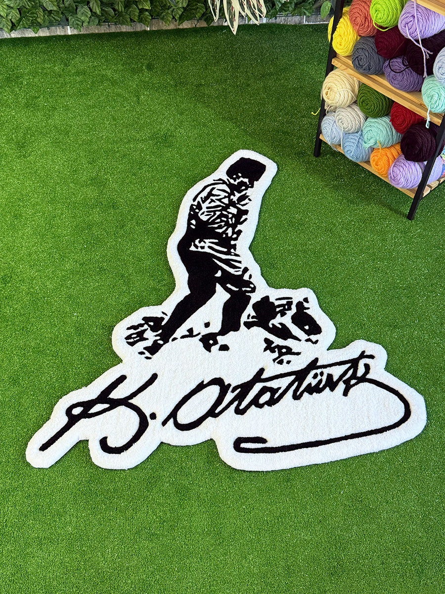 Ataturk Silhouette & Signature Handmade Tufted Rug Wall Art