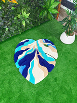 Blue Ocean Abstract Monstera Leaf Handmade Tufted Rug & Wall Art