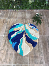 Blue Ocean Abstract Monstera Leaf Handmade Tufted Rug & Wall Art