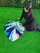 Blue Ocean Abstract Monstera Leaf Handmade Tufted Rug & Wall Art