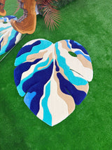 Blue Ocean Abstract Monstera Leaf Handmade Tufted Rug & Wall Art