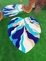 Blue Ocean Abstract Monstera Leaf Handmade Tufted Rug & Wall Art