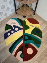 Colorful Abstract Monstera Leaf Handmade Tufted Rug & Wall Art