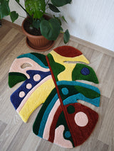 Colorful Abstract Monstera Leaf Handmade Tufted Rug & Wall Art