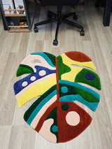 Colorful Abstract Monstera Leaf Handmade Tufted Rug & Wall Art