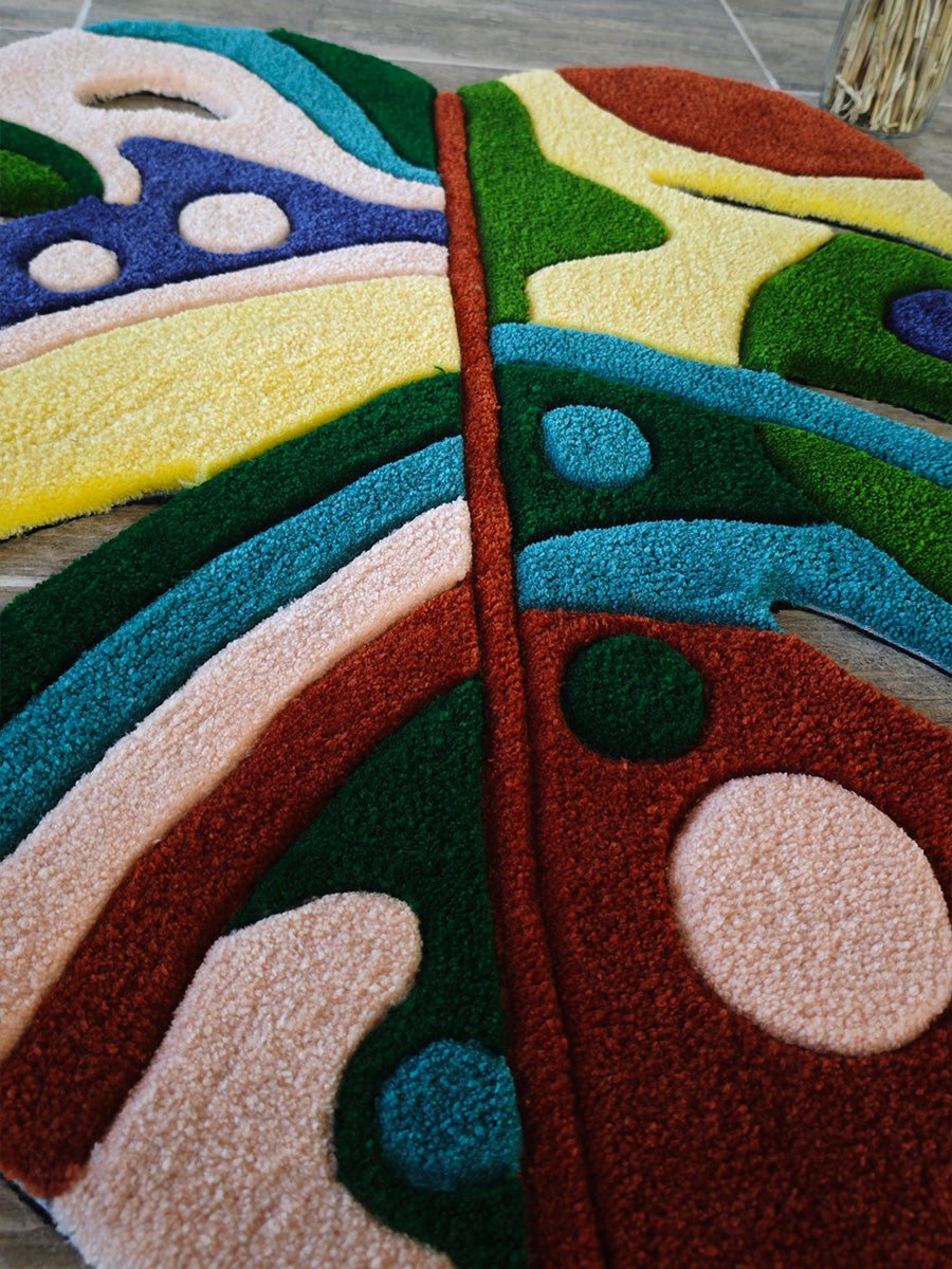 Colorful Abstract Monstera Leaf Handmade Tufted Rug & Wall Art
