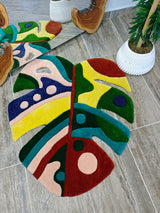 Colorful Abstract Monstera Leaf Handmade Tufted Rug & Wall Art