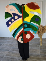 Colorful Abstract Monstera Leaf Handmade Tufted Rug & Wall Art