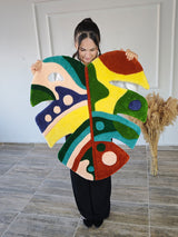 Colorful Abstract Monstera Leaf Handmade Tufted Rug & Wall Art
