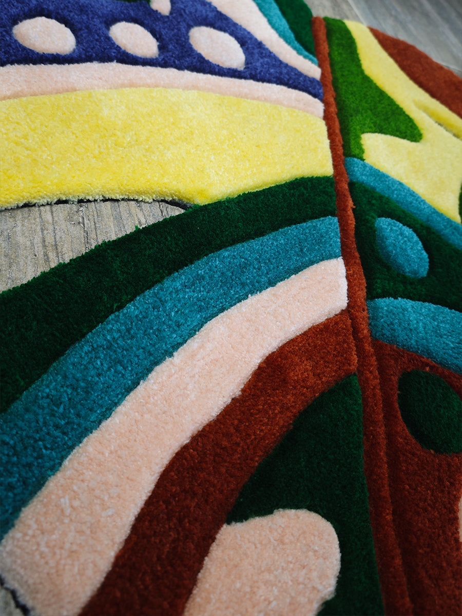 Colorful Abstract Monstera Leaf Handmade Tufted Rug & Wall Art