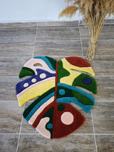 Colorful Abstract Monstera Leaf Handmade Tufted Rug & Wall Art