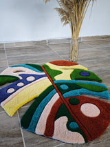 Colorful Abstract Monstera Leaf Handmade Tufted Rug & Wall Art