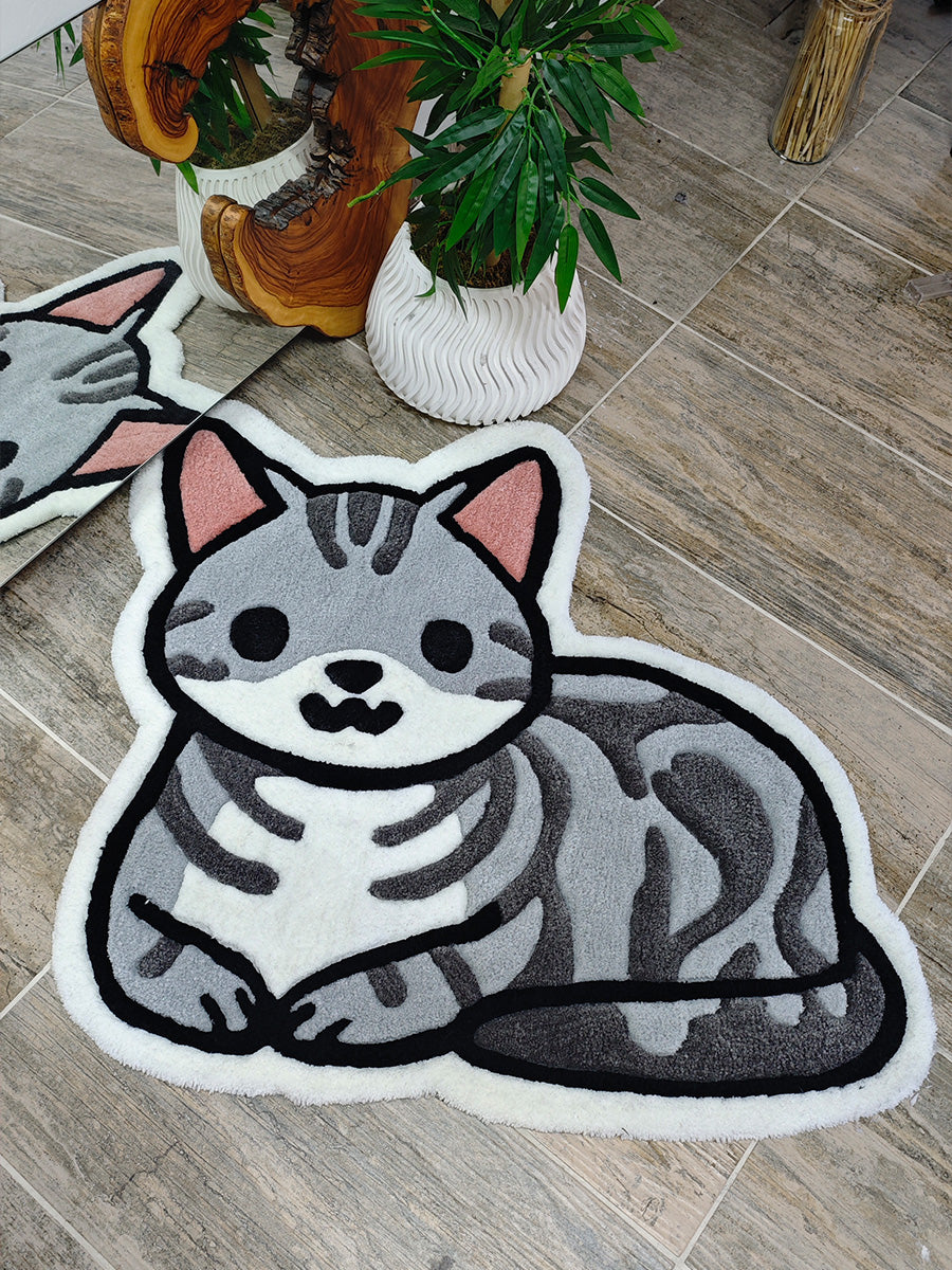 Cute Gray Tabby Cat Handmade Tufted Rug & Nursery Decor