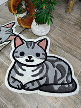 Cute Gray Tabby Cat Handmade Tufted Rug & Nursery Decor