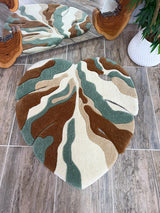 Earth Tone Abstract Monstera Leaf Handmade Tufted Rug & Wall Art