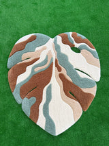 Earth Tone Abstract Monstera Leaf Handmade Tufted Rug & Wall Art
