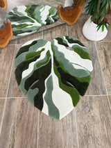 Green Abstract Monstera Leaf Handmade Tufted Rug & Wall Art