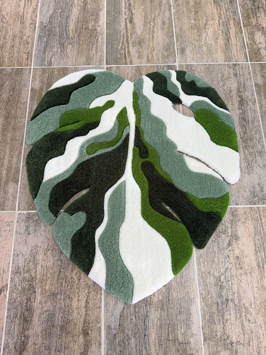Green Abstract Monstera Leaf Handmade Tufted Rug & Wall Art