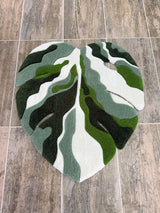Green Abstract Monstera Leaf Handmade Tufted Rug & Wall Art