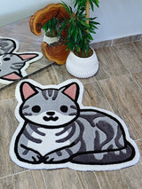 Cute Gray Tabby Cat Handmade Tufted Rug & Nursery Decor