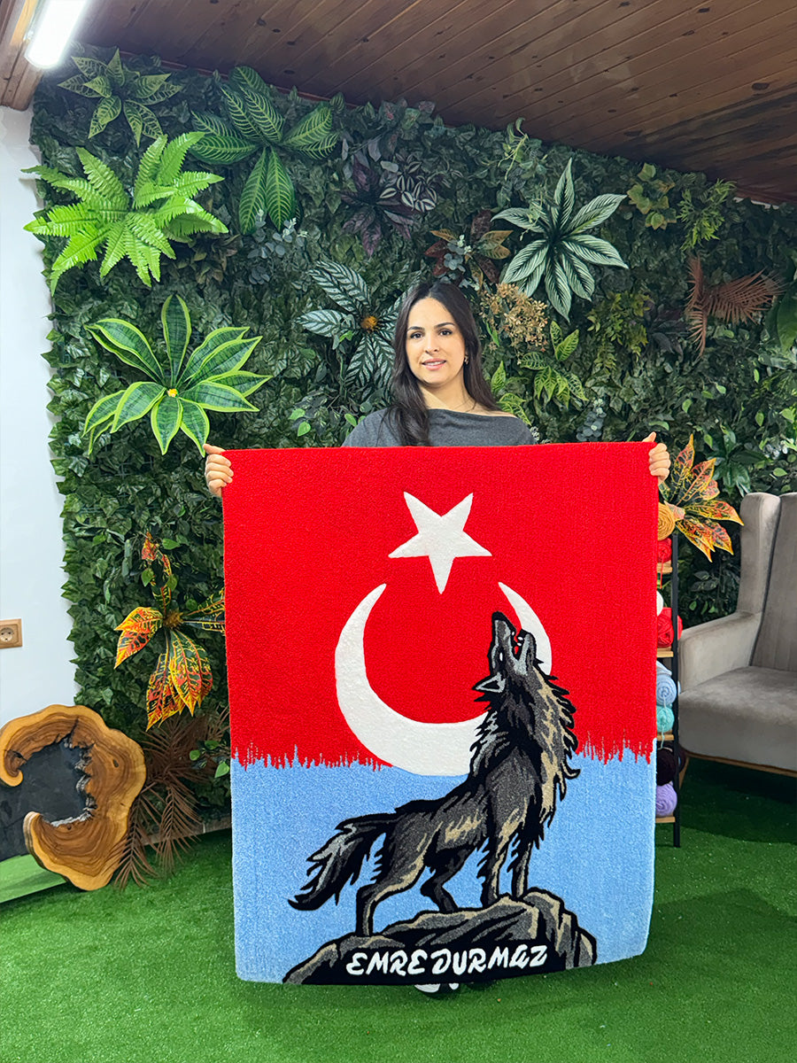 Kurtay Custom Howling Wolf Handmade Tufted Rug & Wall Art