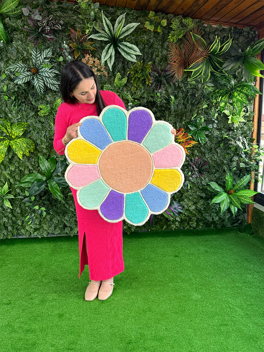 Pastel Daisy Flower Handmade Tufted Rug & Wall Art