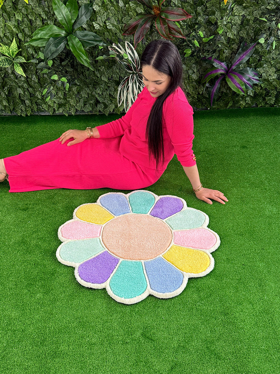 Pastel Daisy Flower Handmade Tufted Rug & Wall Art