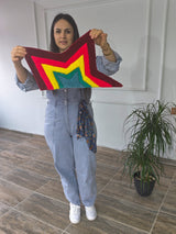 Retro Colorful Star Handmade Tufted Rug & Wall Art