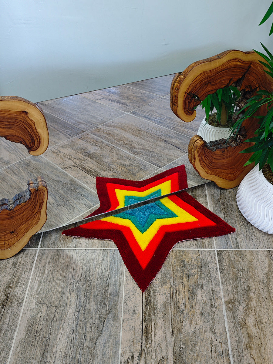 Retro Colorful Star Handmade Tufted Rug & Wall Art