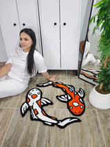 Yin Yang Koi Fish Set Handmade Tufted Rug & Wall Art