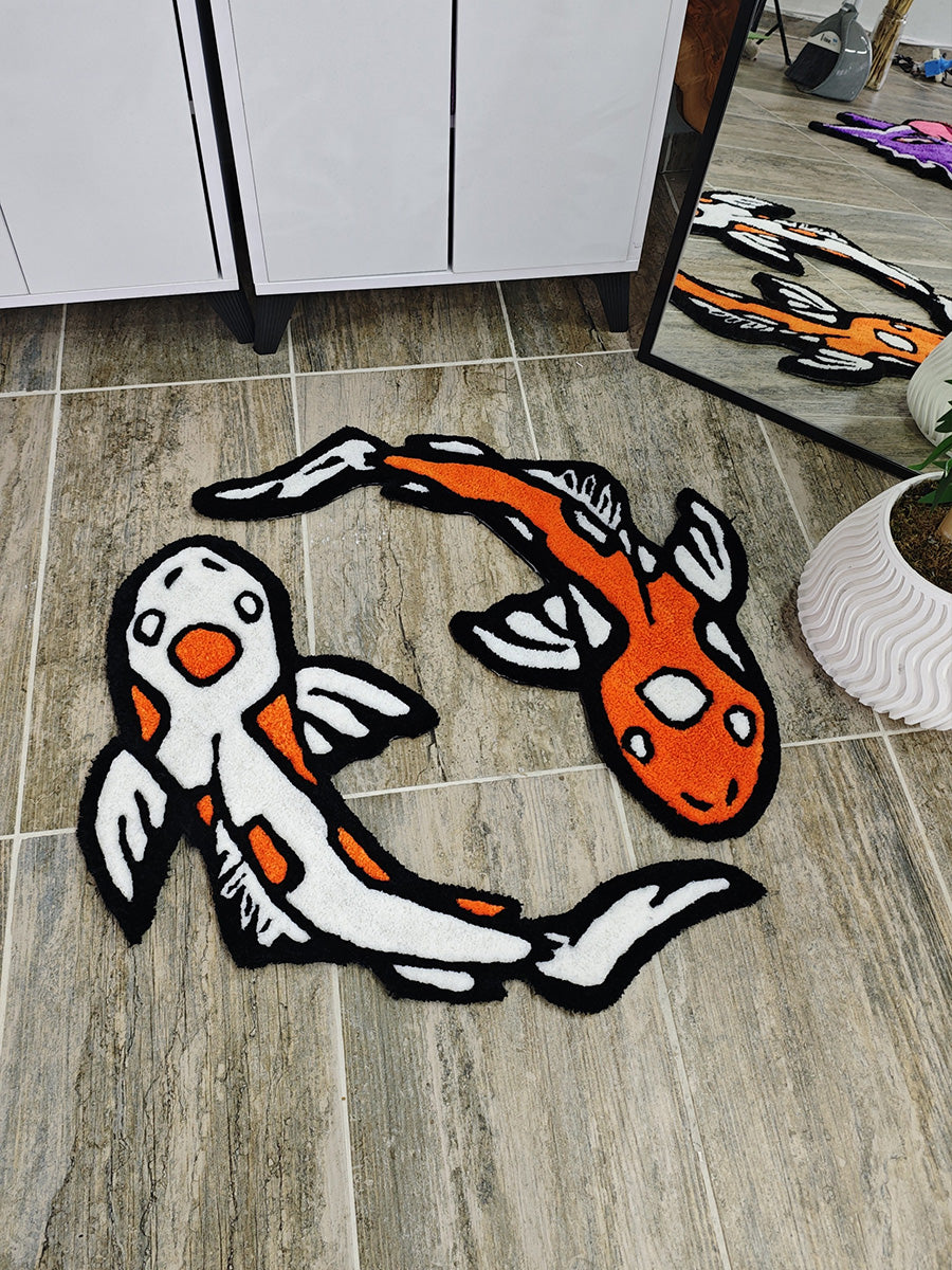 Yin Yang Koi Fish Set Handmade Tufted Rug & Wall Art