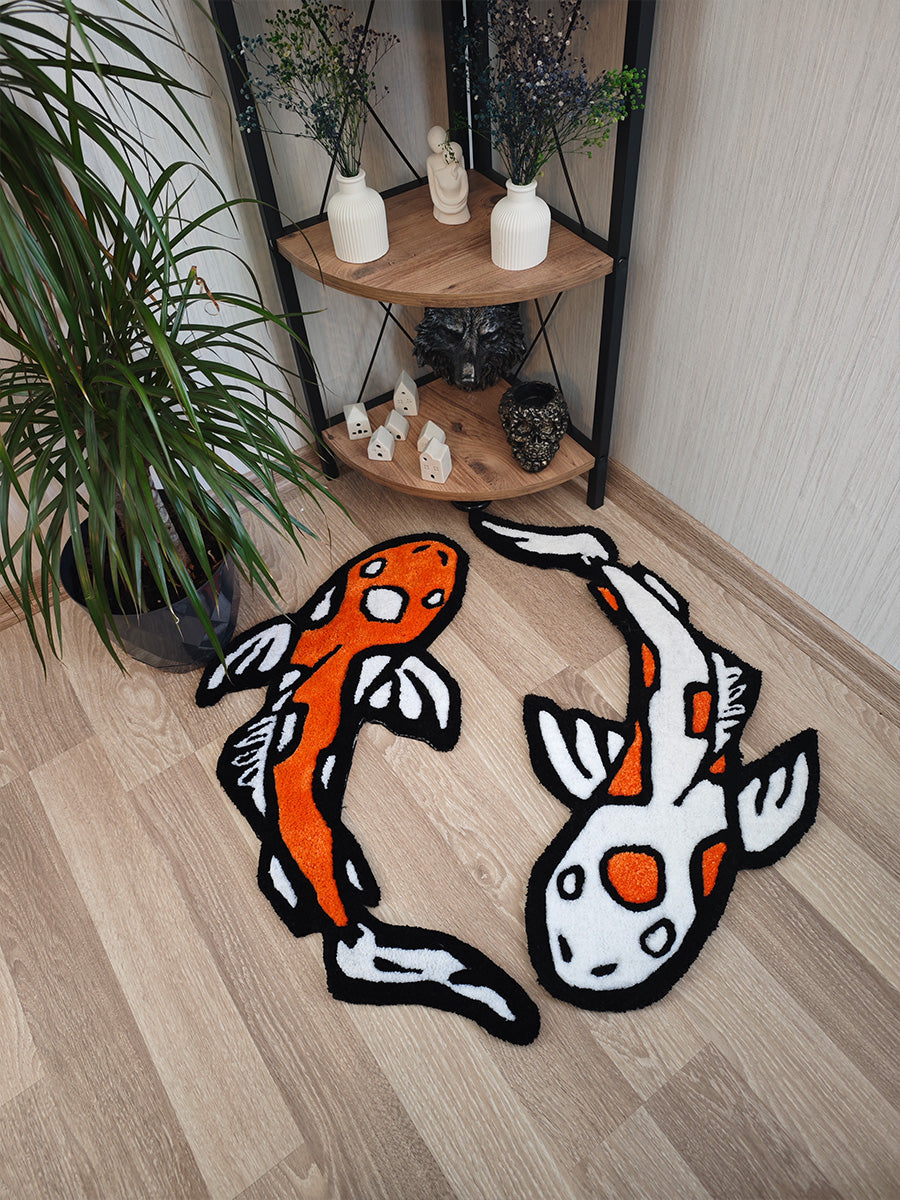 Yin Yang Koi Fish Set Handmade Tufted Rug & Wall Art