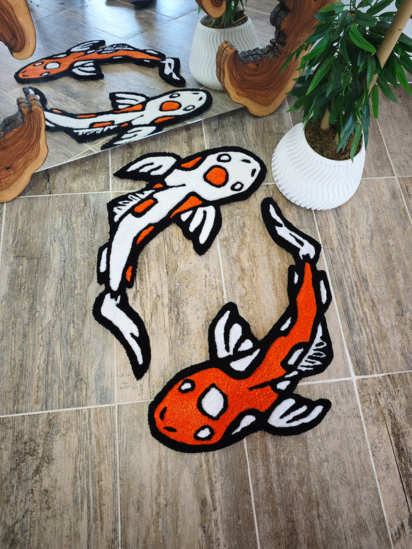Yin Yang Koi Fish Set Handmade Tufted Rug & Wall Art