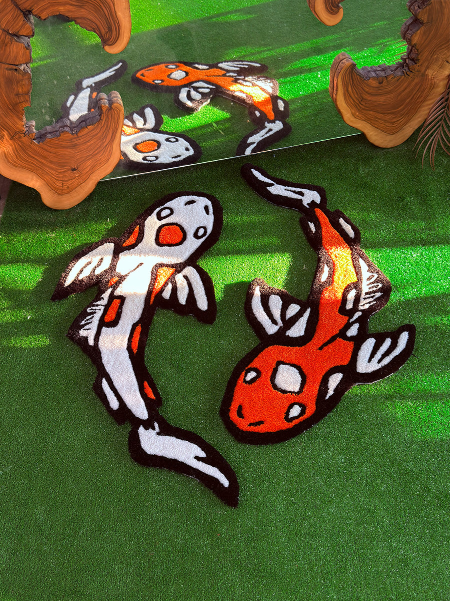 Yin Yang Koi Fish Set Handmade Tufted Rug & Wall Art